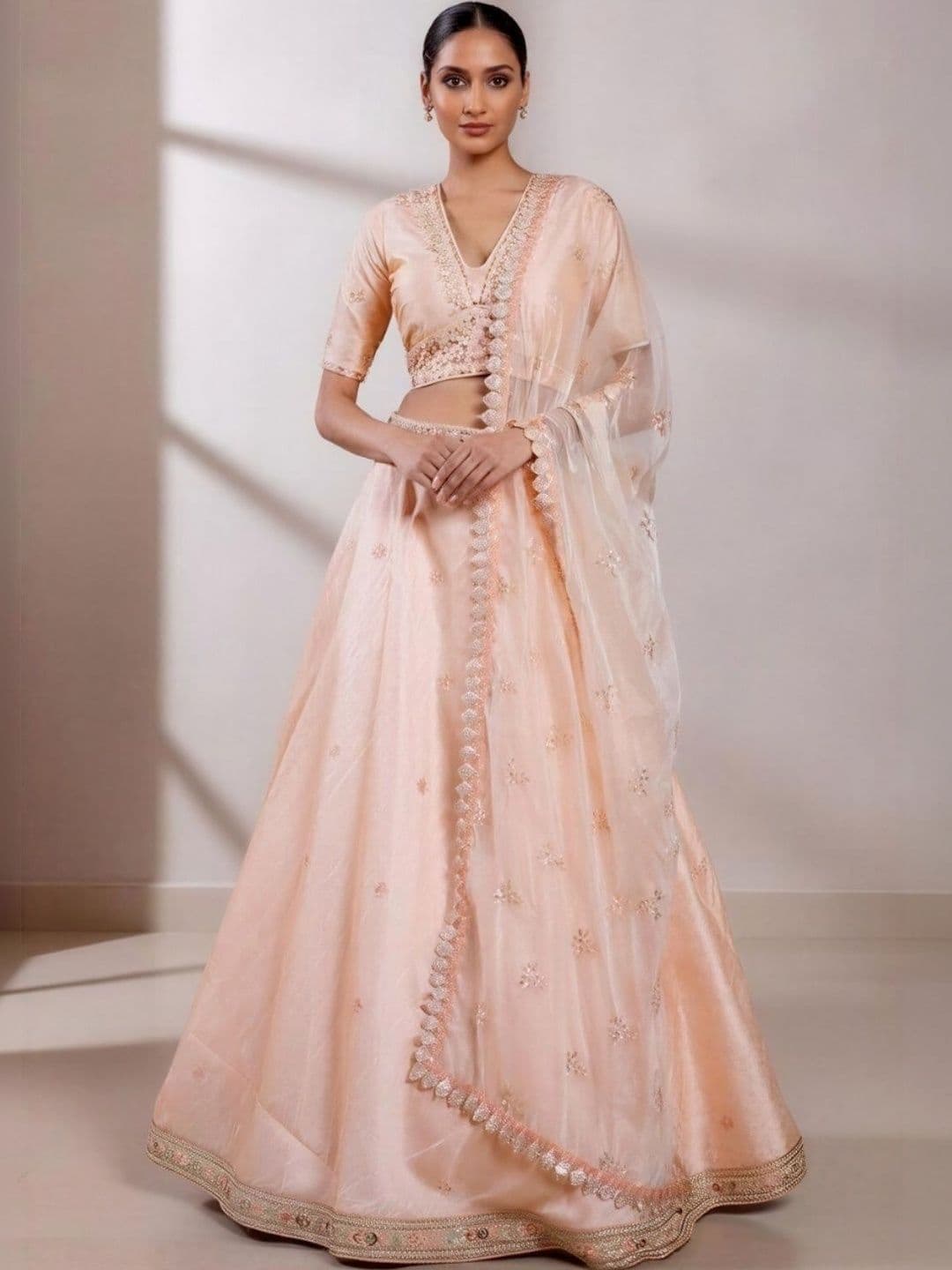 INDBERRY Embellished Thread Work Semi-Stitched Lehenga & Blouse Taping - view 1