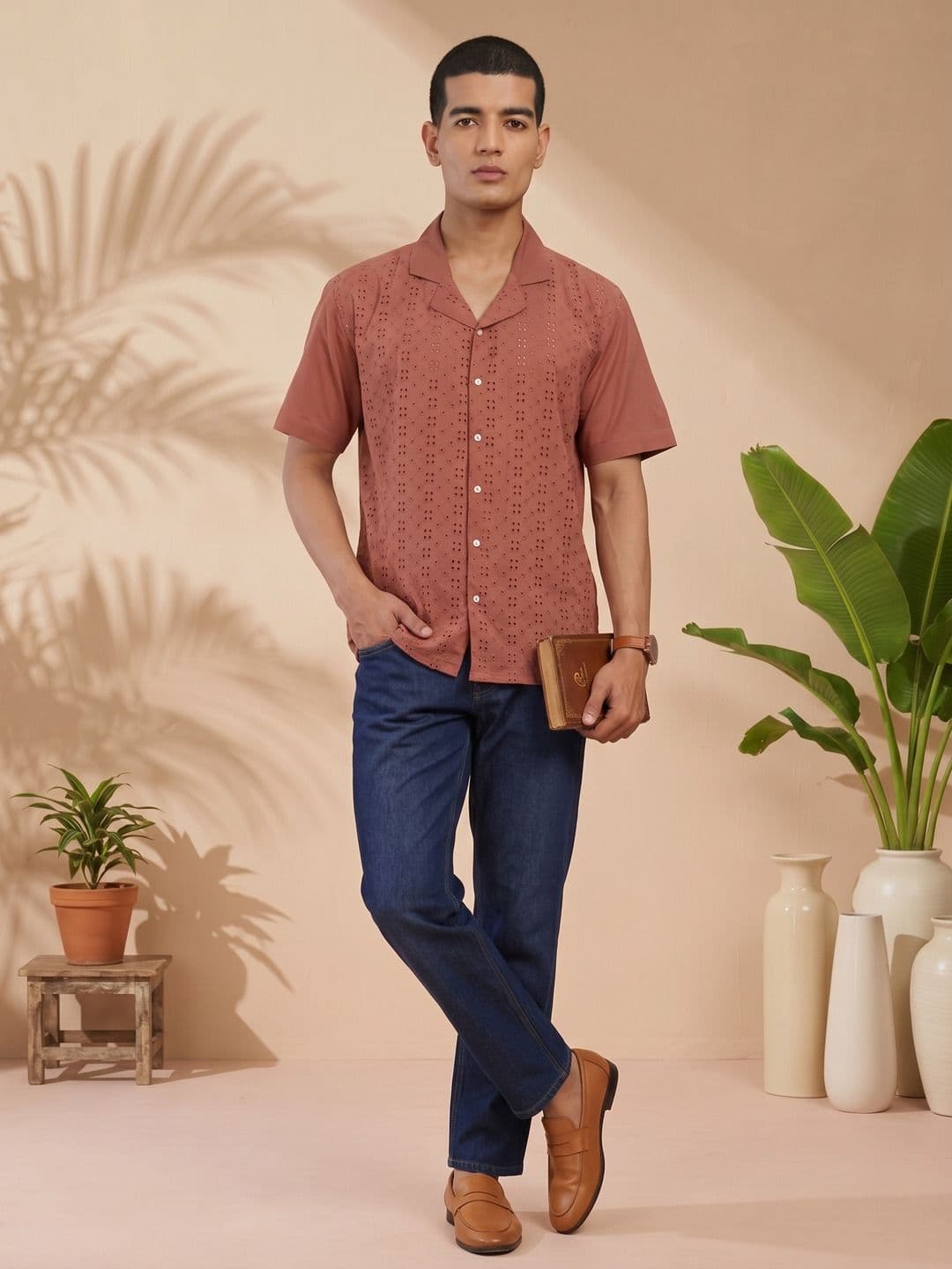 Sangria Pure Cotton Schiffli Shirt - view 1