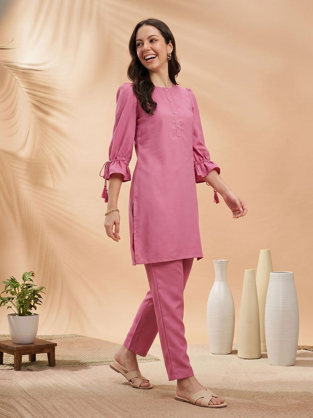 Sangria Regular Puff Sleeves Kurta & Palazzos - view 1