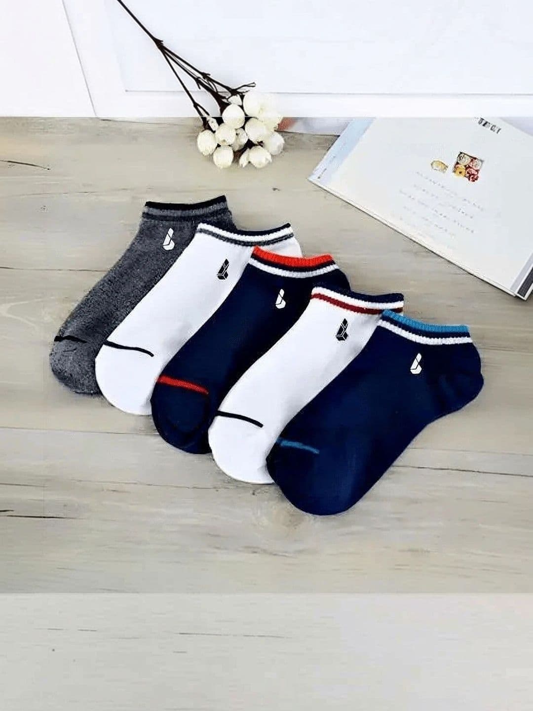 JEMOX Men Pack of 5 Cotton Blend Assorted Colourblocked Ankle Length Socks - view 1