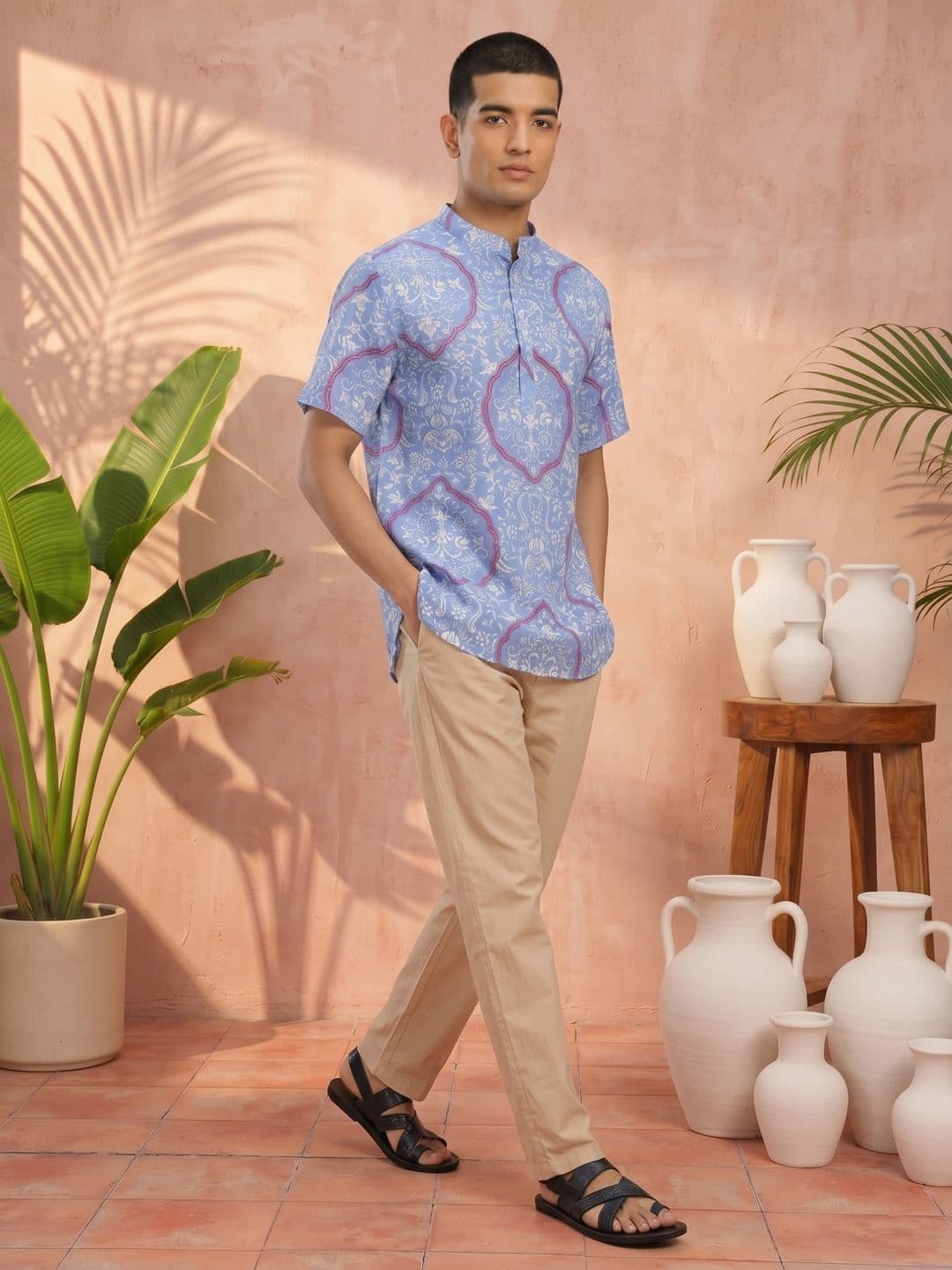 Sangria Band Collar Ethnic Motifs Printed Kurta - view 1