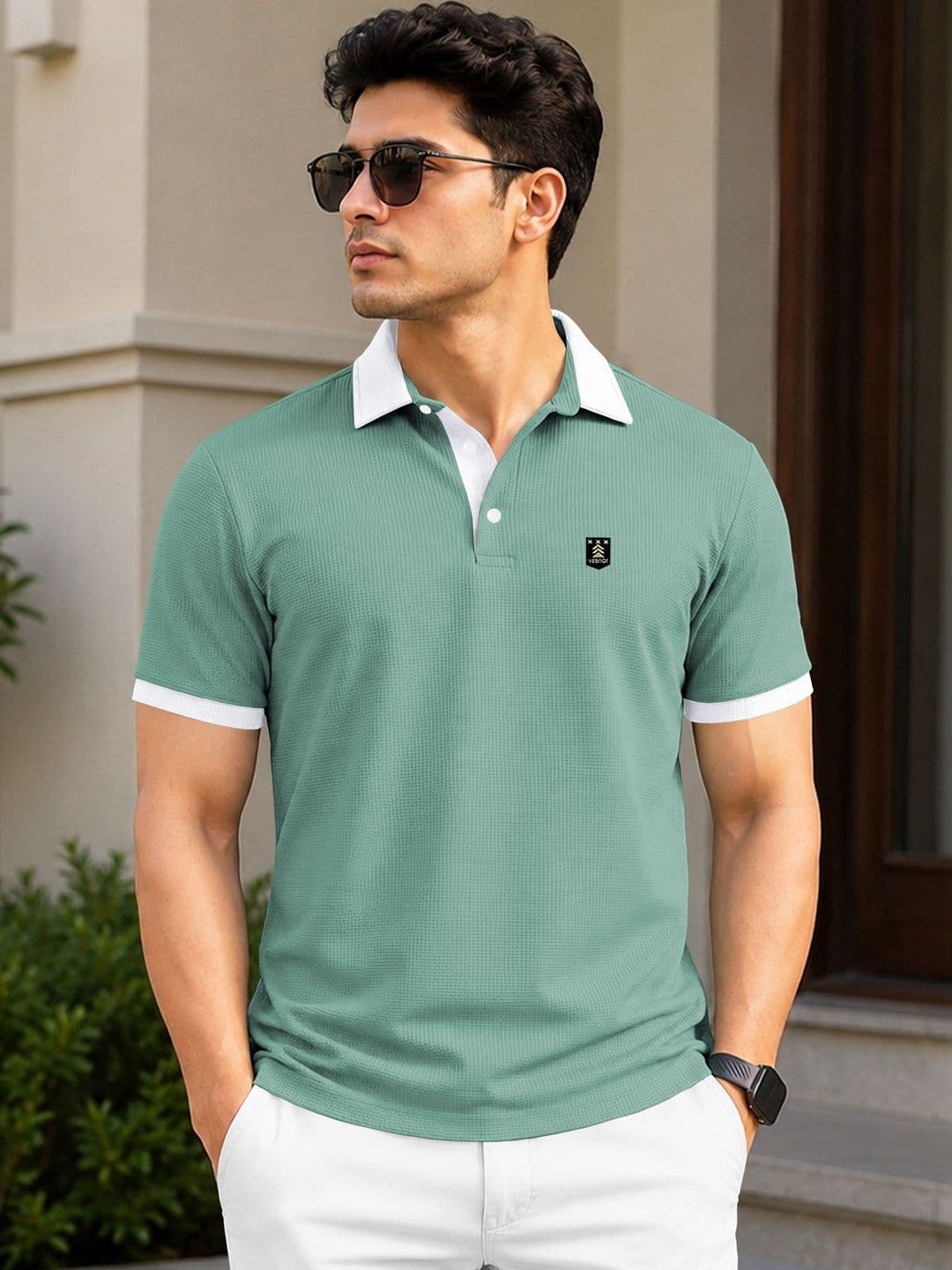 VeBNoR Men Brand Logo Polo Collar T-shirt - view 1