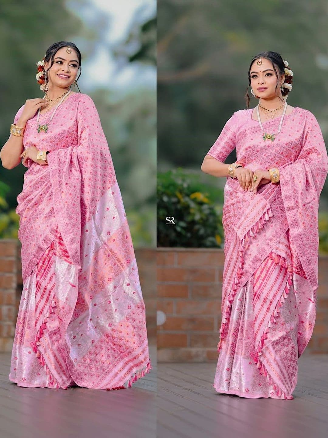 GRUJHA Traditional Assamese Nooni AC Cotton Mekhela Chador with Woven Design - view 1