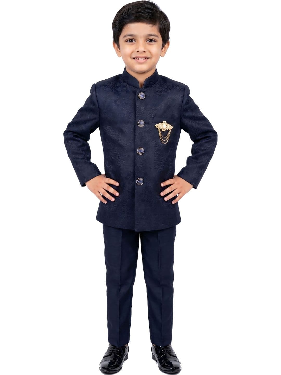 Arshia Fashions Boys Self Design Mandarin Collar Sherwani Set - view 1