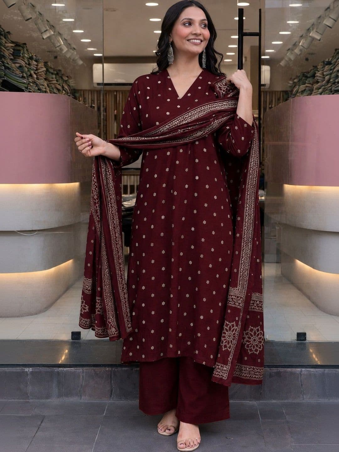 SANTOPERA DESIGNER Women Ethnic Motifs Printed Regular Kurta with Palazzos & With Dupatta - view 1