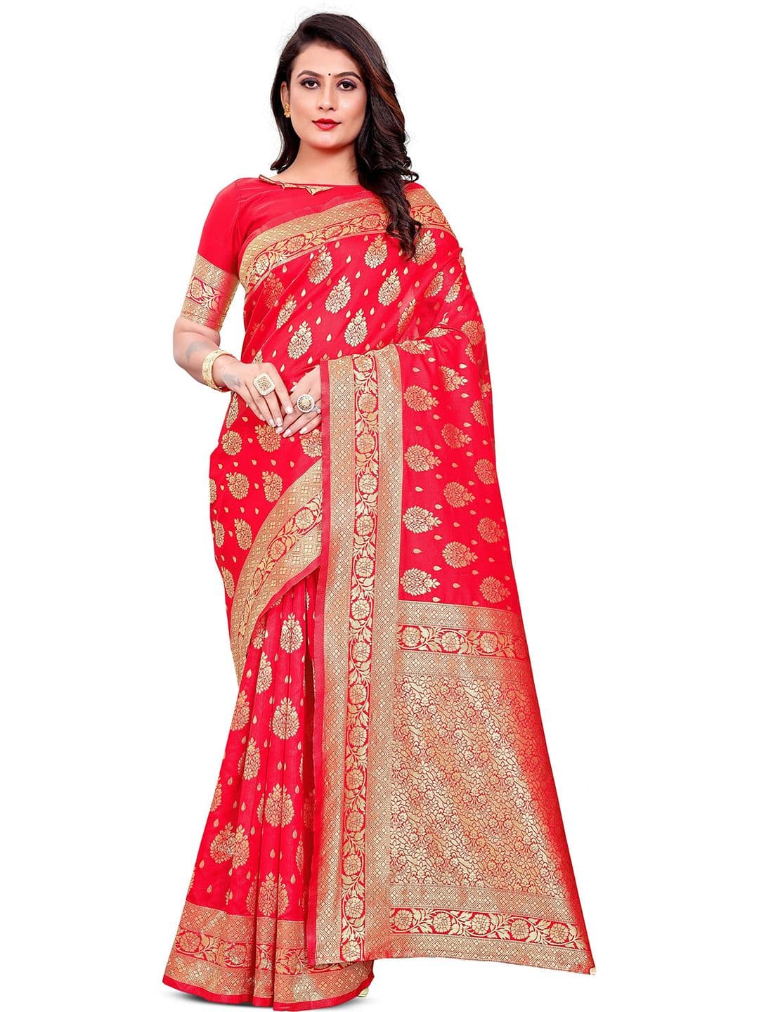 JIADIA Ethnic Motifs Zari Organza Saree - view 1