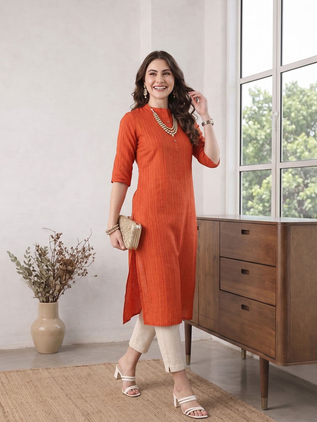 Anouk X fwd Women Mandarin Collar Straight Republic Day Republic Day Kurta - view 1