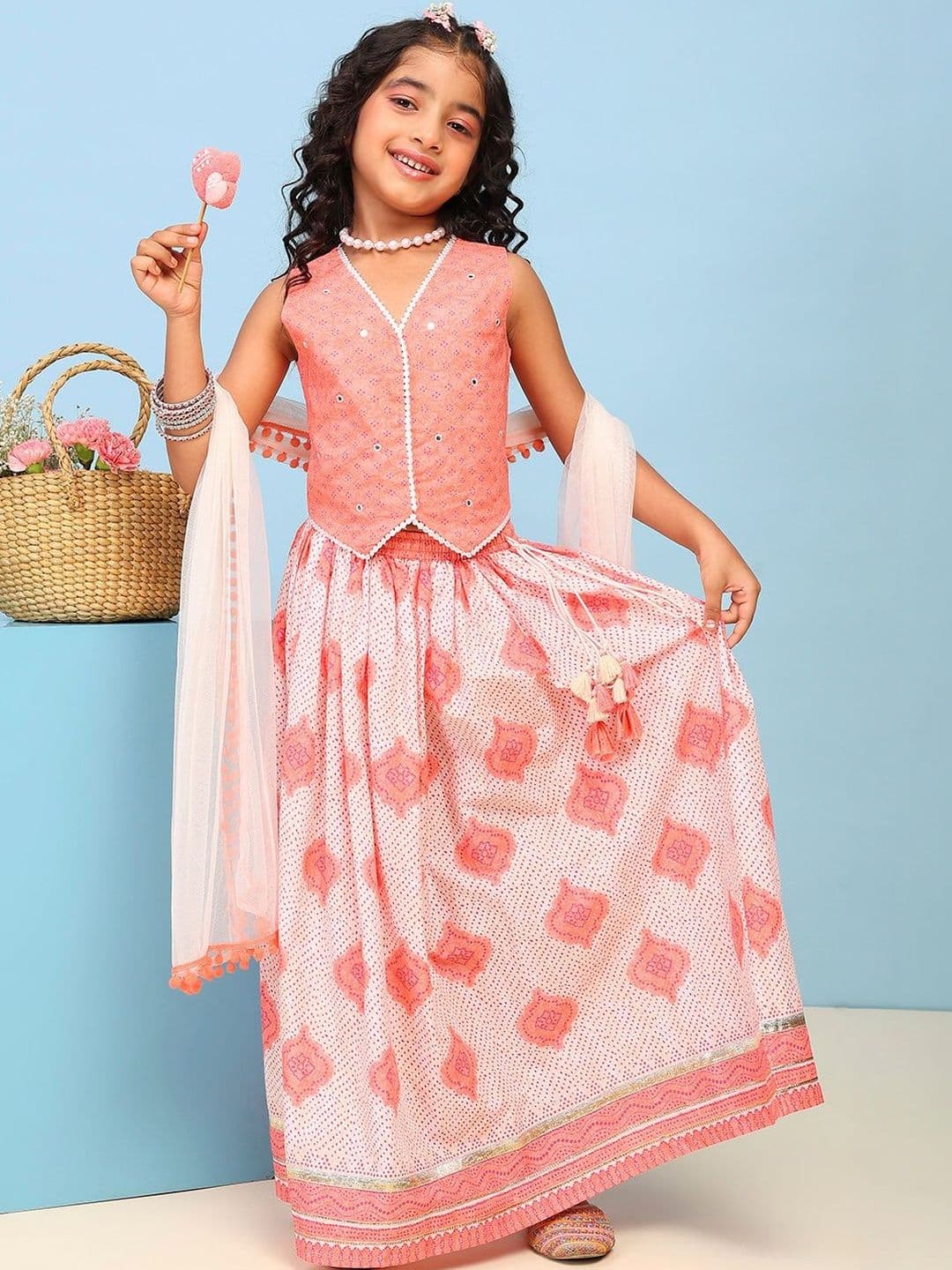 Biba Girls Embellished Mirror Work Ready to Wear Lehenga & Blouse With Dupatta - view 1