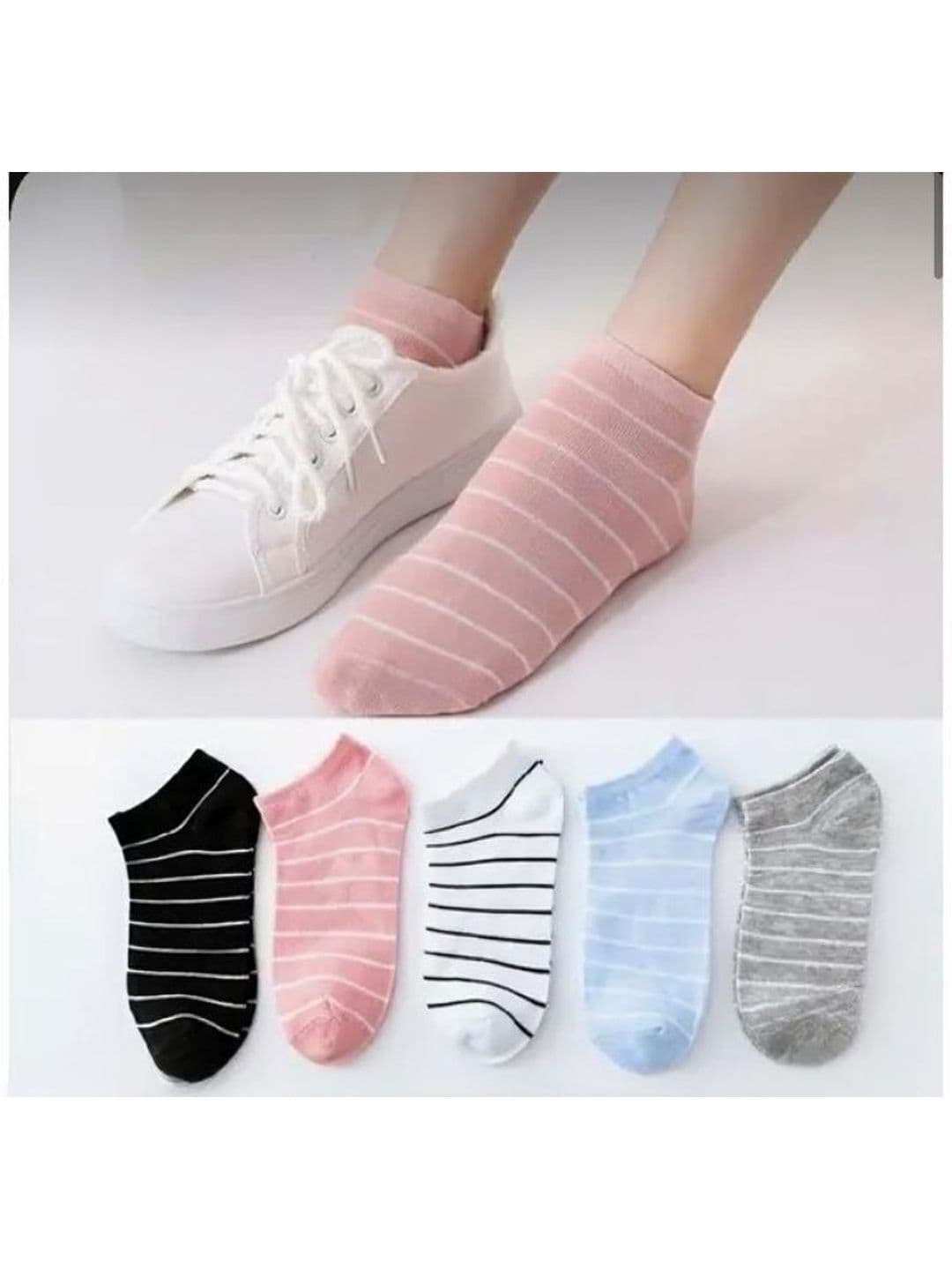 JEMOX Men Pack of 5 Cotton Blend Assorted Striped Ankle Length Socks - view 1