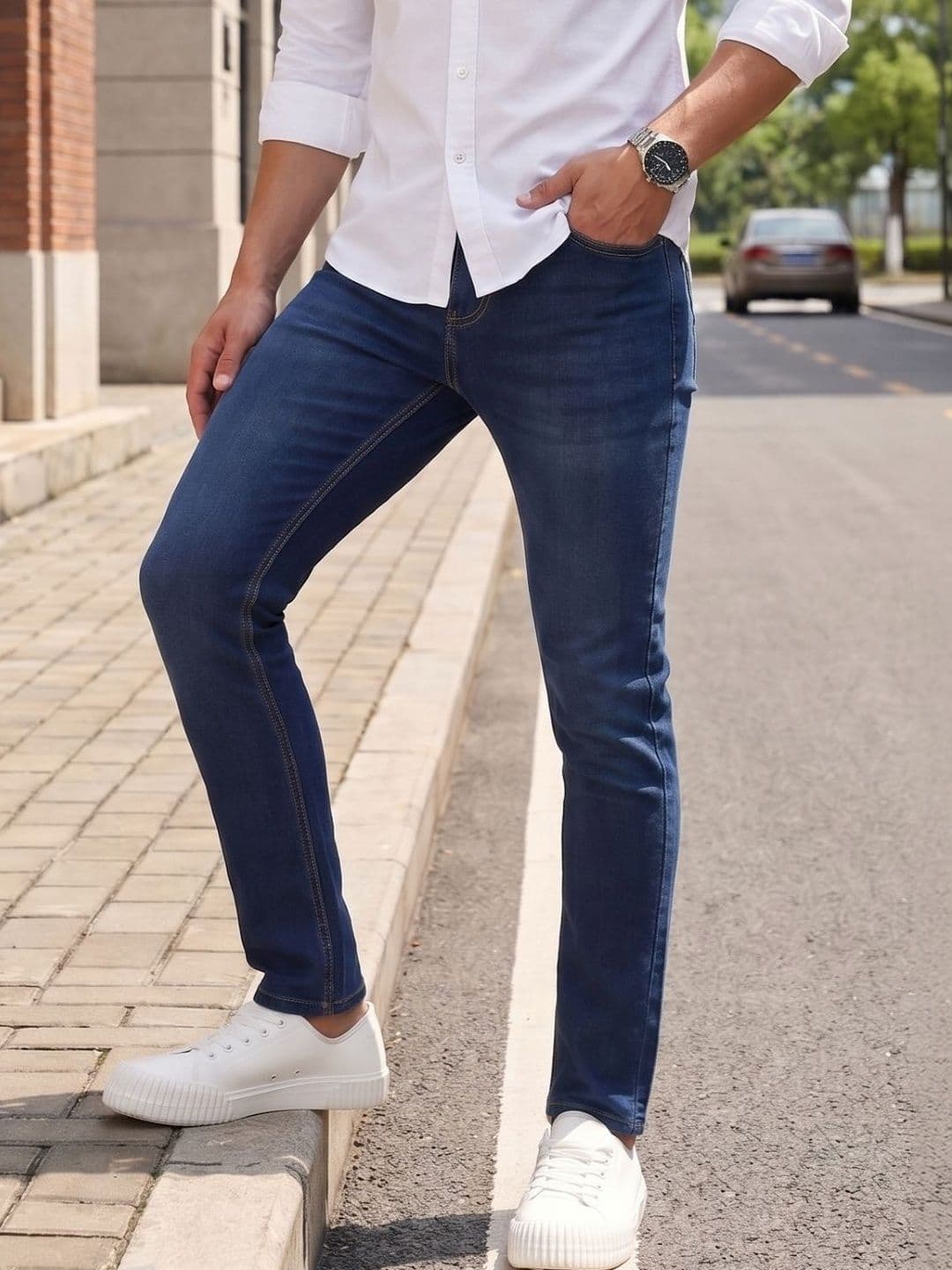 Thomas Scott Men Comfort Slim Fit Mid-Rise Light Fade Stretchable Jeans - view 1