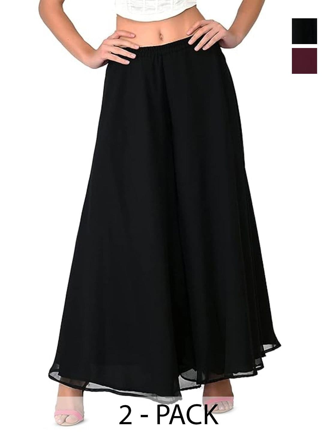 ERUDITE CLUB Women 2 Flared Georgette Ethnic Palazzos - view 1
