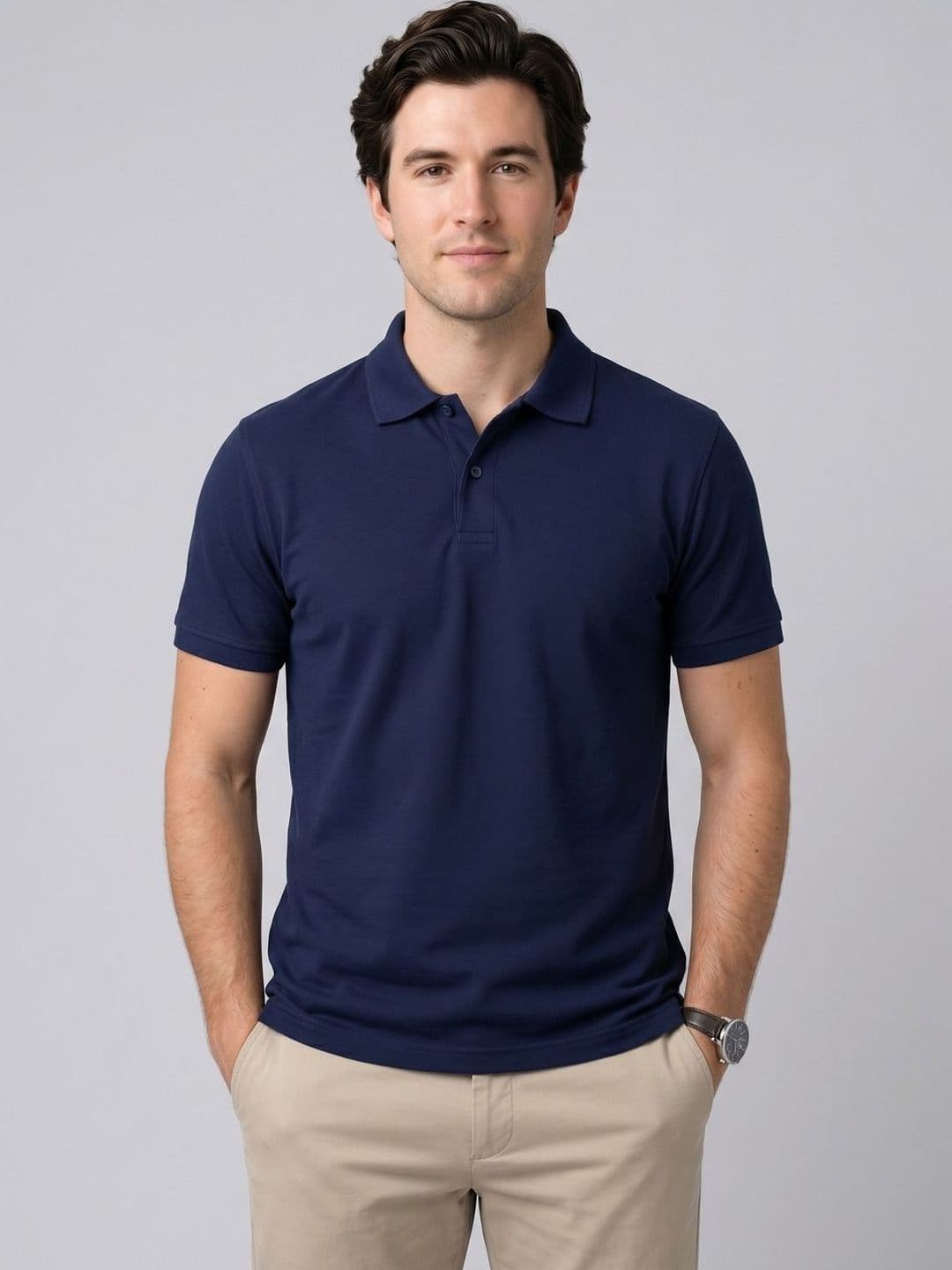 SZN Navy Blue Polo Collar Regular Fit T-shirt - view 1