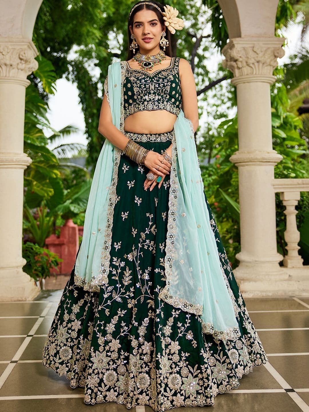 KALINI Embellished Sequinned Semi-Stitched Lehenga & Blouse With Dupatta - view 1