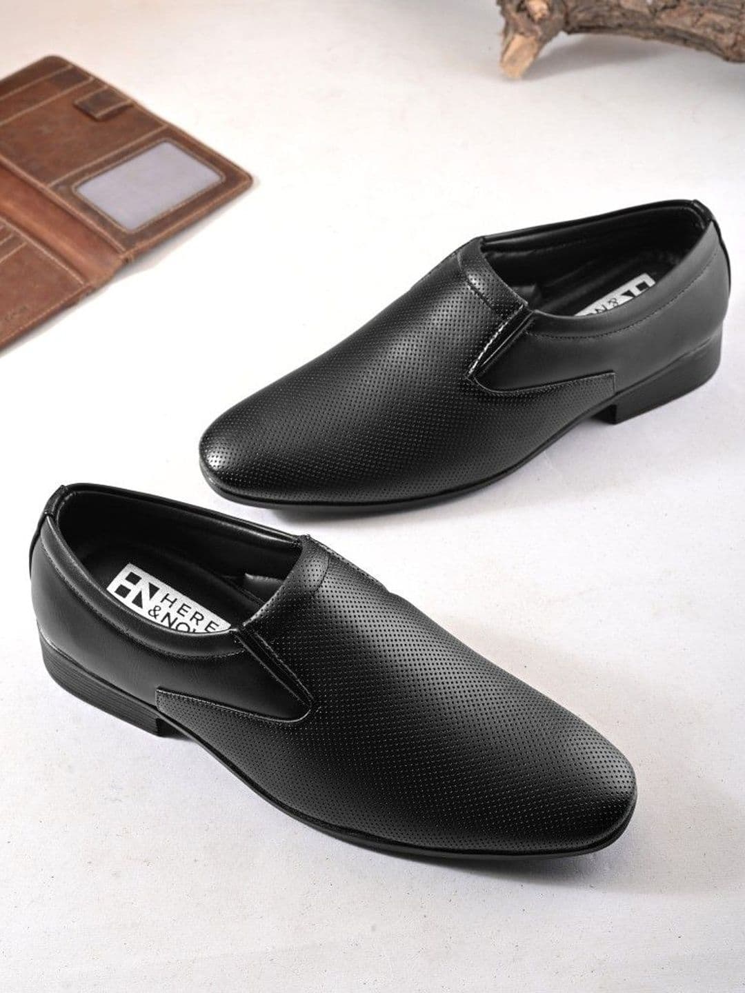 Here&Now Men Black Synthetic Leather Formal Slip On Loafers Shoes - view 1