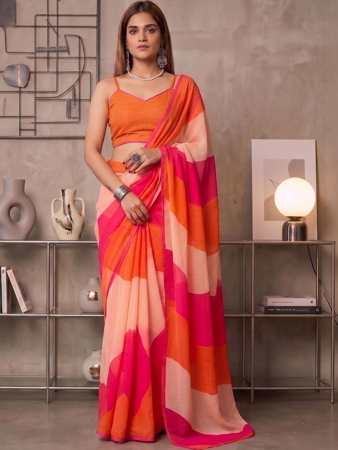 SAMANTHA Striped Zari Linen Blend Belted Saree - view 1