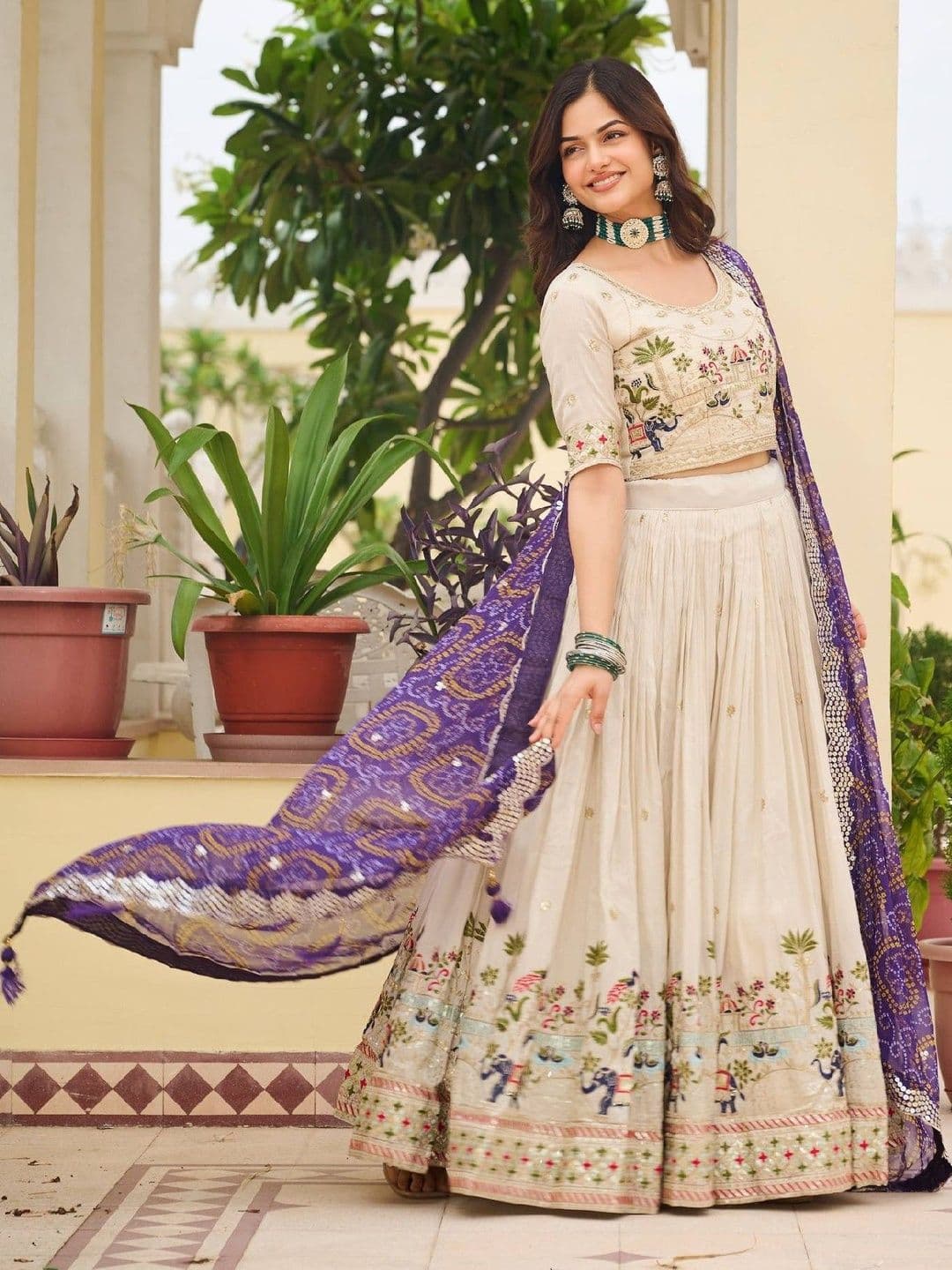 Shree Ram Creation Embroidered Thread Work Ready to Wear Lehenga & Blouse With Dupatta - view 1