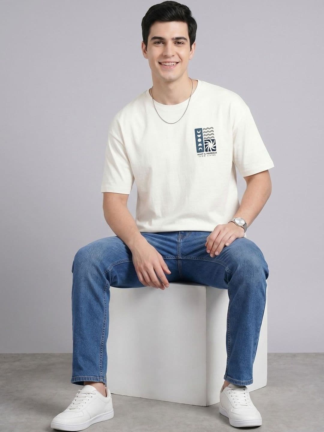 Mast & Harbour Men Printed Drop-Shoulder Sleeves T-shirt - view 1