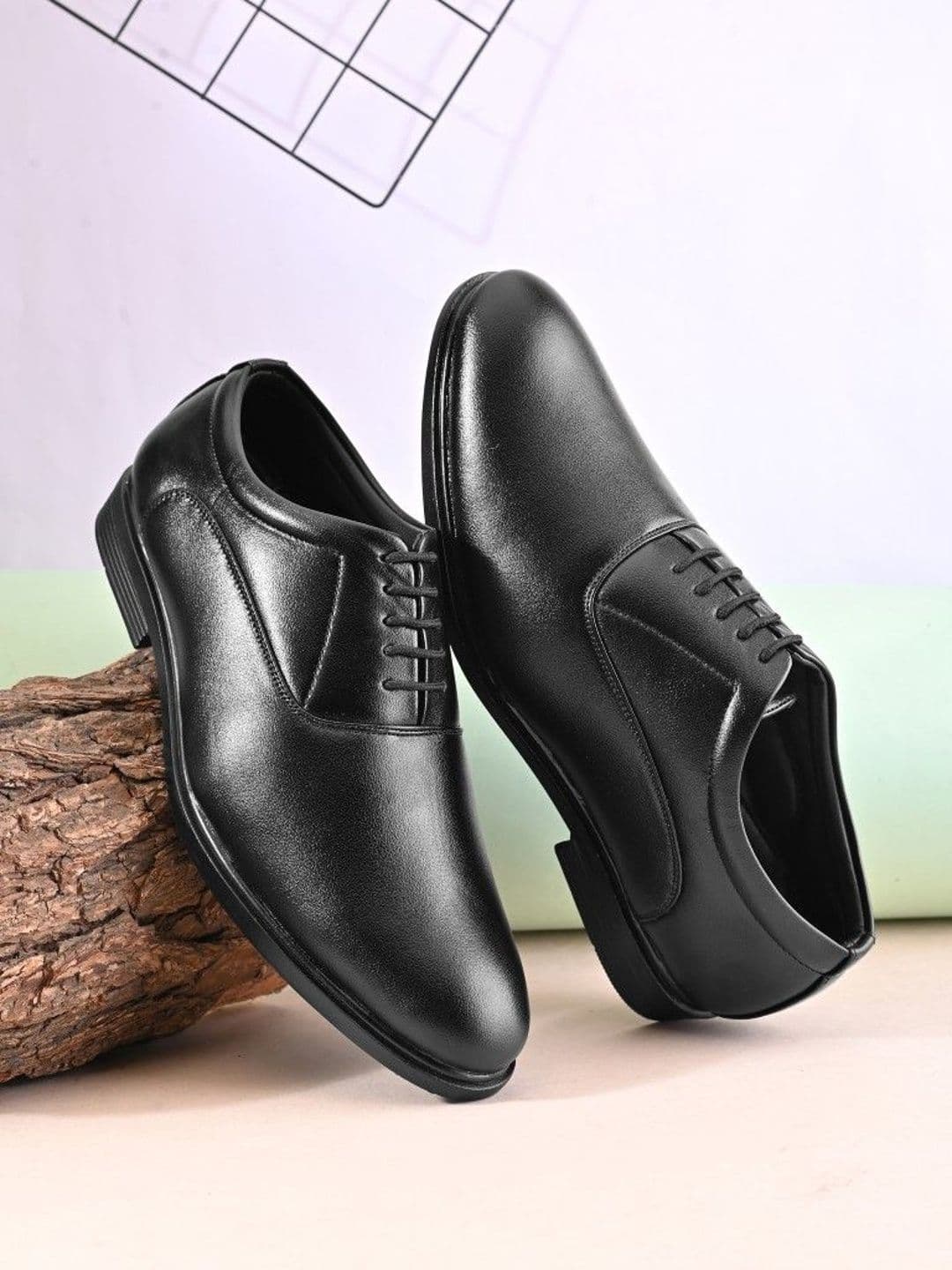 Here&Now Men Black Synthetic Leather Formal Lace Up Oxfords Shoes - view 1