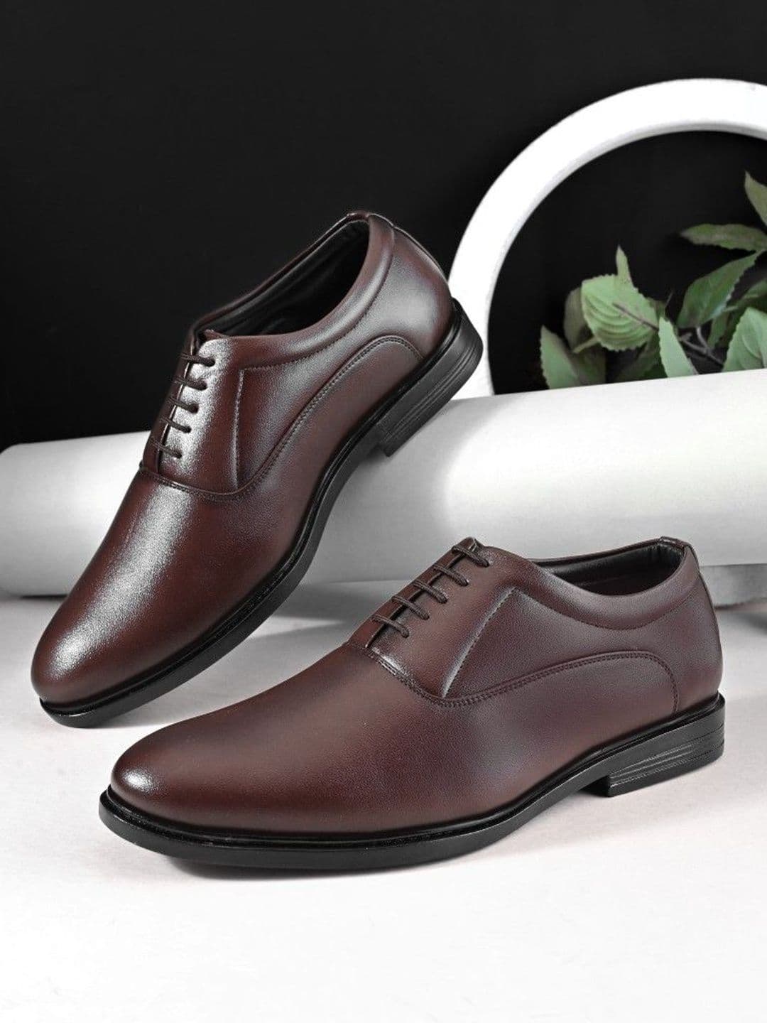 Here&Now Men Brown Synthetic Leather Formal Lace Up Oxfords Shoes - view 1