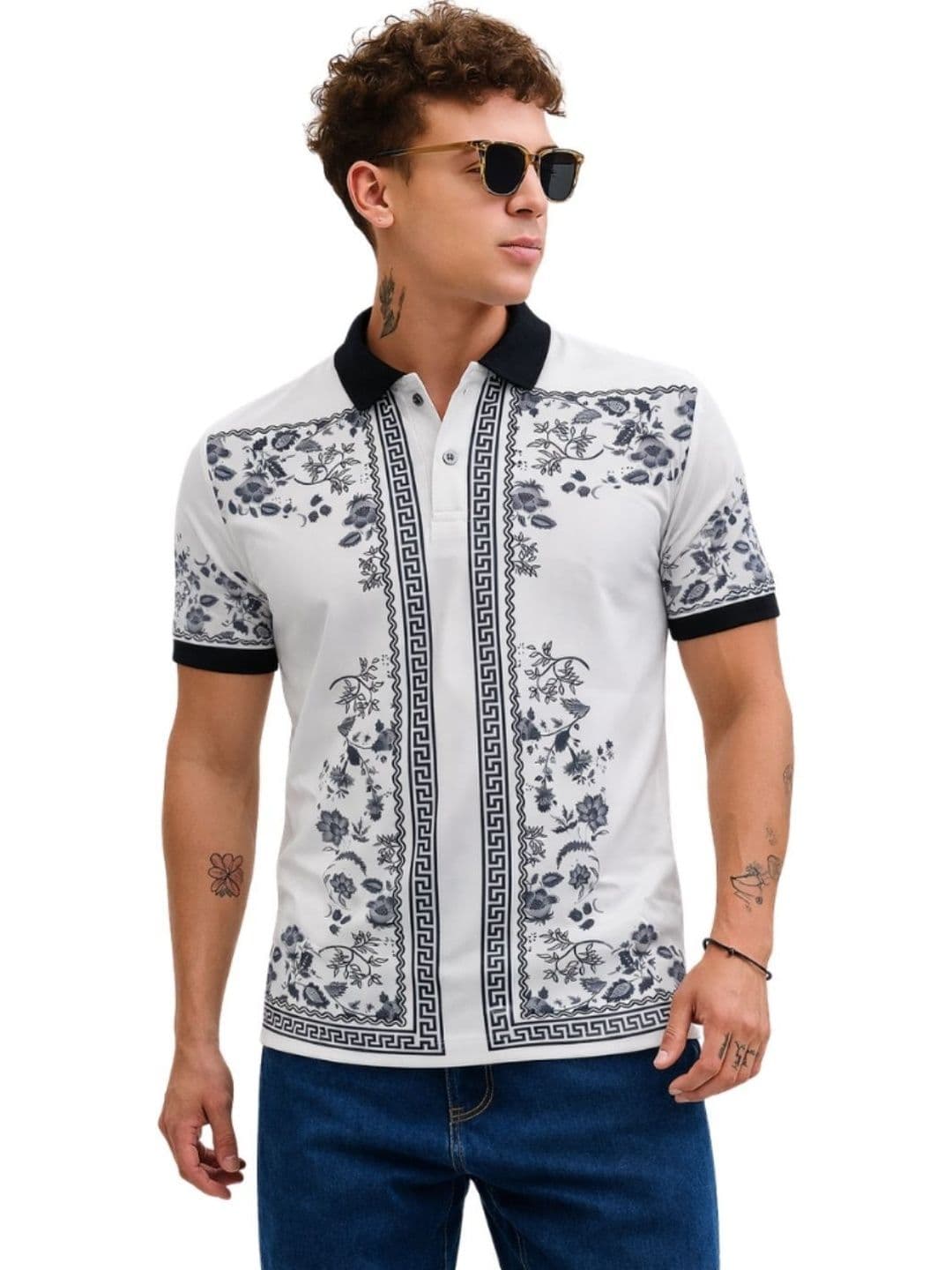 Tshirts Buddy Men Floral Printed Polo Collar T-shirt - view 1
