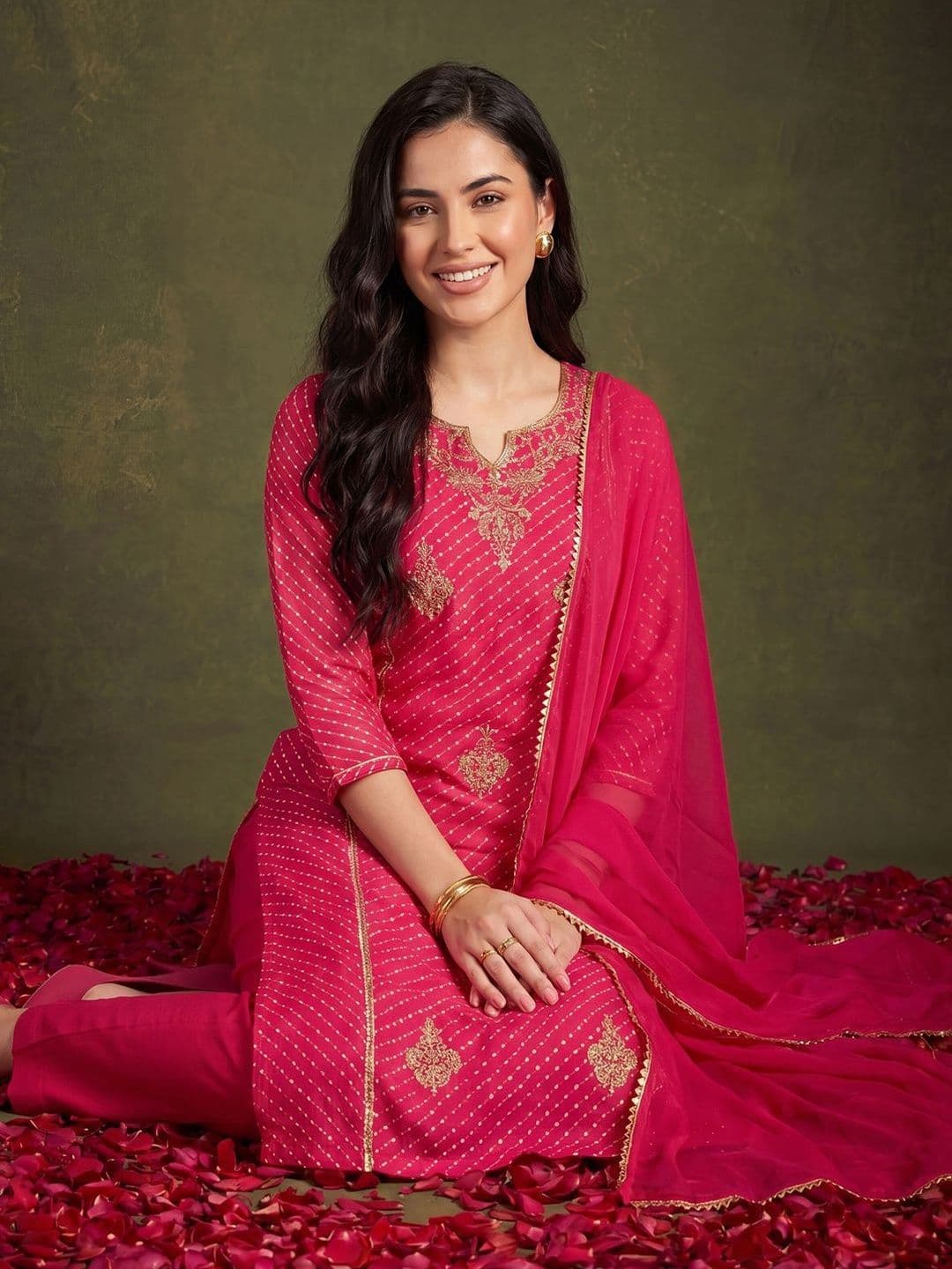 Indo Era Women Ethnic Motifs Printed Regular Thread Work Kurta with Trousers & With Dupatta - view 1