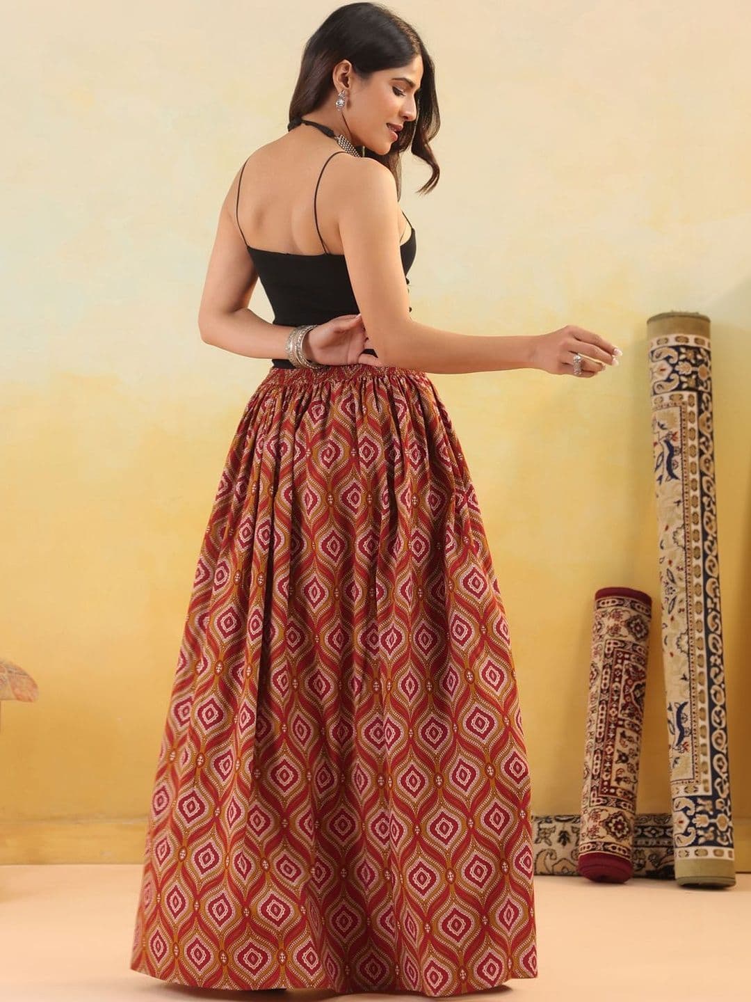 Rimeline Women Pure Cotton Blend Cotton Cambric Self Design Maxi Flared Skirt - view 1