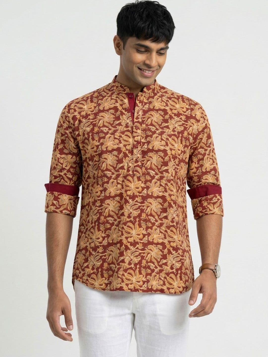 Sanman Ethnix by Raymond Men Floral Printed Indie Prints Kurta - view 1