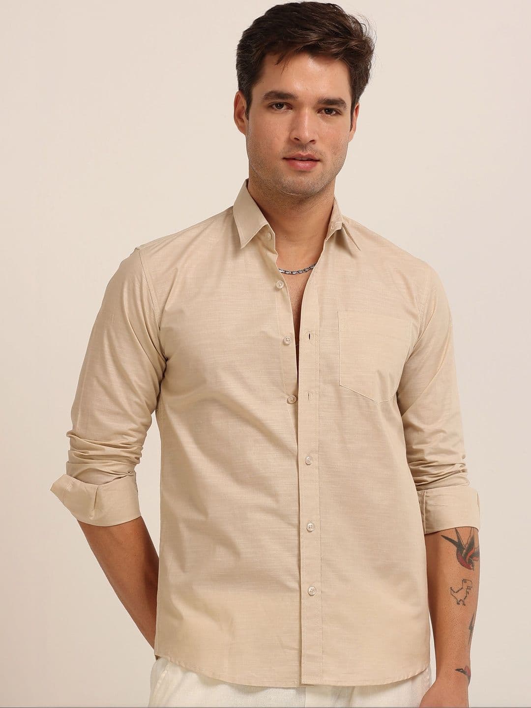 MOHICANS Men Relaxed Beige Cotton Linen Casual Shirt - view 1