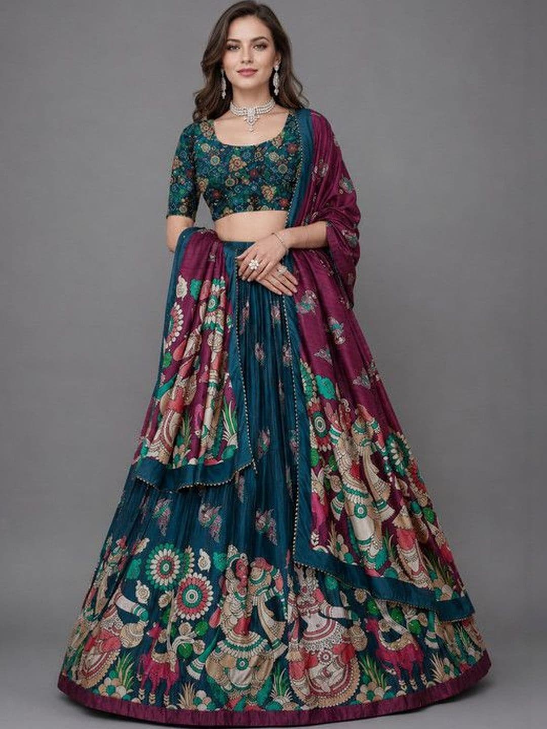 ANU CHAUHAN Printed Kalamkari Semi-Stitched Lehenga & Ready to Wear - view 1