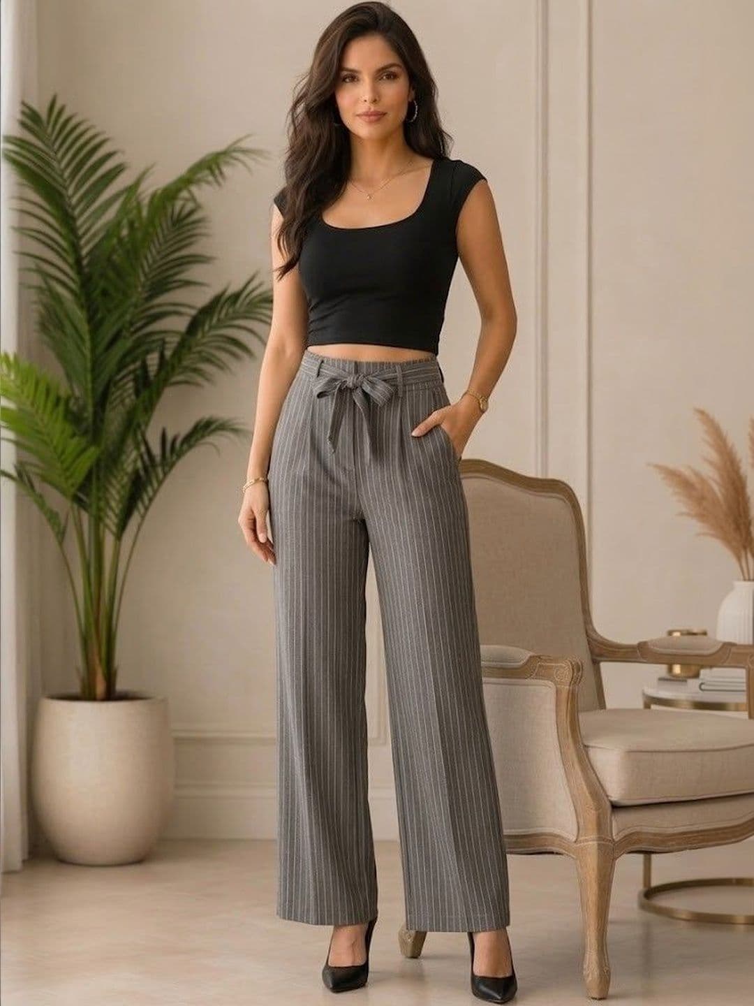 TNQ Women Striped Palazzos - view 1