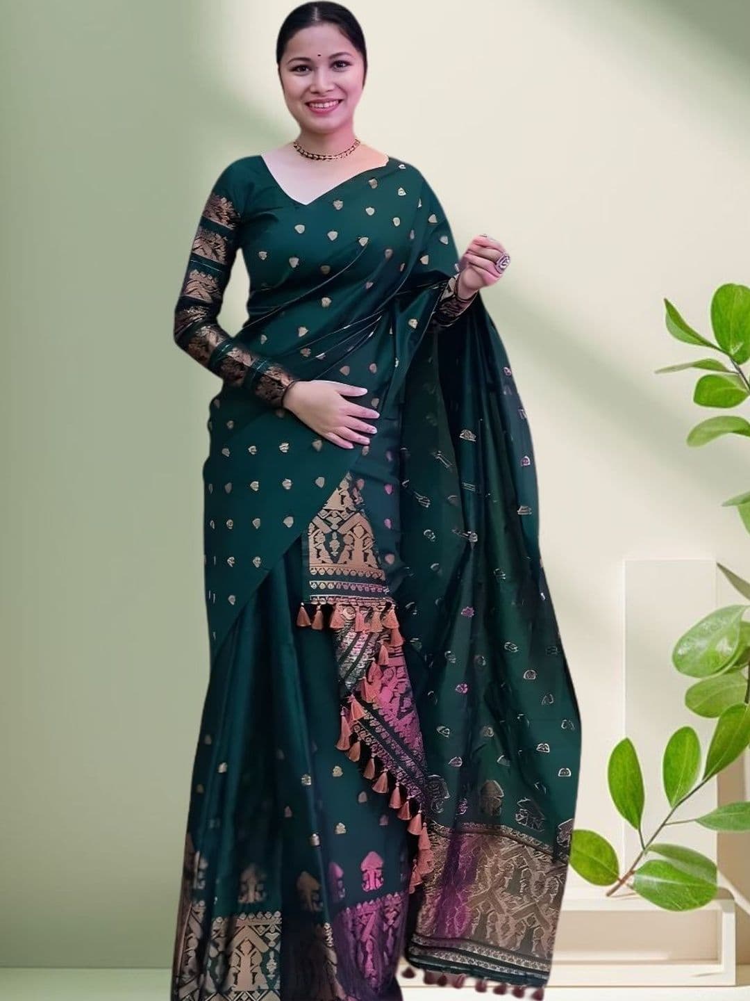 KAMDAR Woven Design Zari Mekhela Chador Saree - view 1