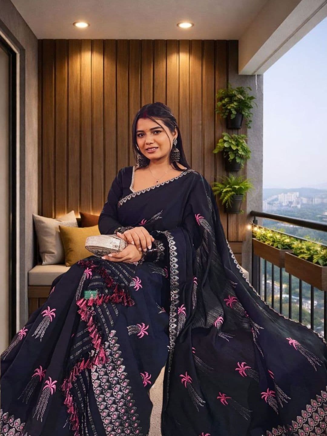 KAMDAR Floral Embroidered Mekhela Chador Saree - view 1