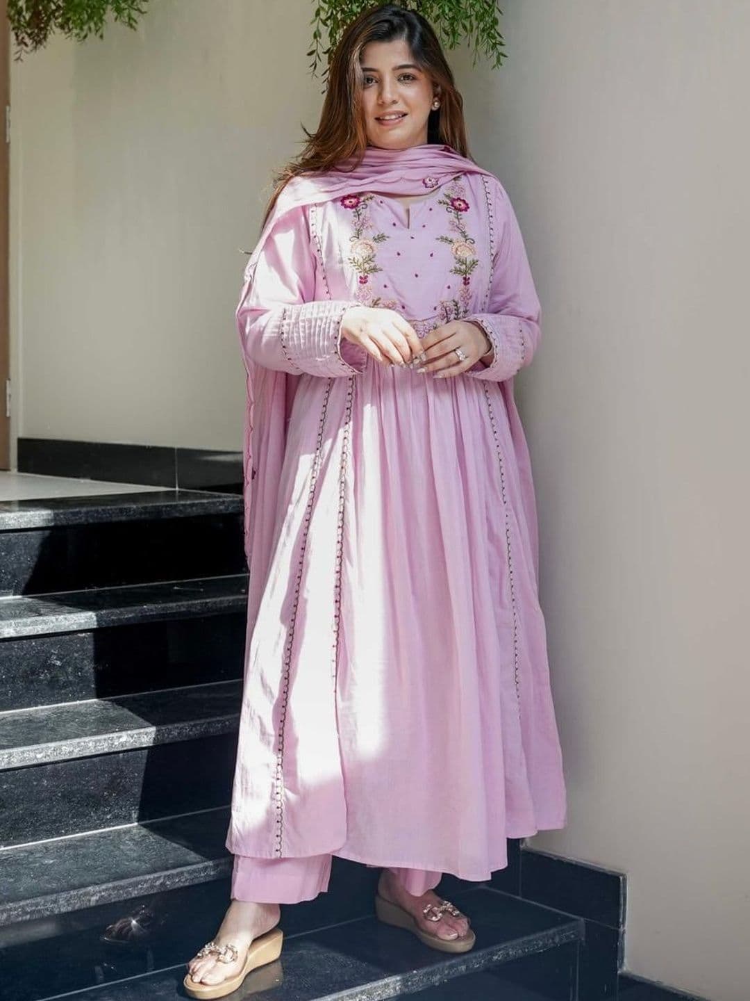 all about you Women Floral Embroidered Empire Thread Work Kurta with Palazzos & With Dupatta - view 1