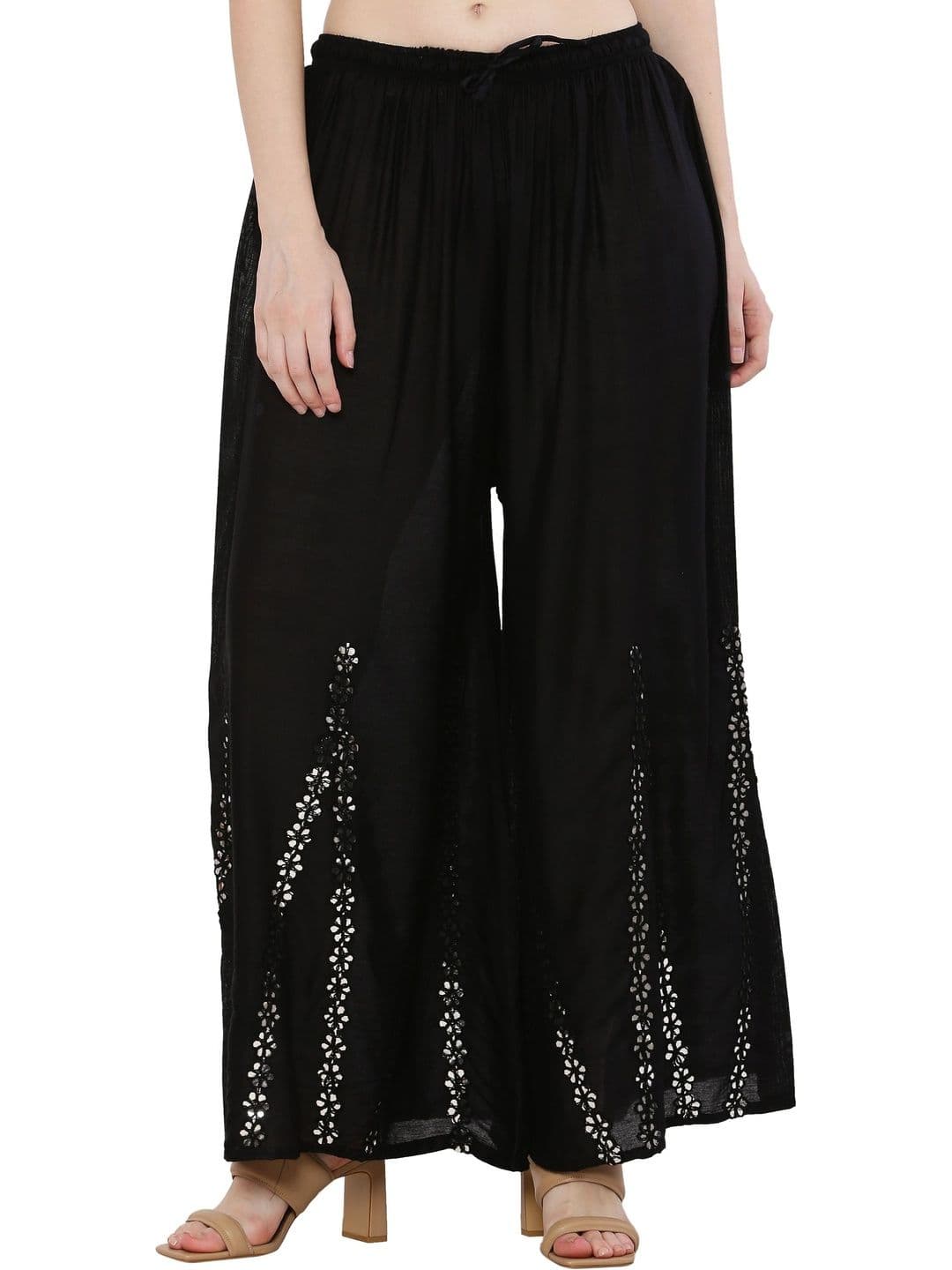 OMAYA Women Floral Embroidered Knitted Ethnic Palazzos - view 1