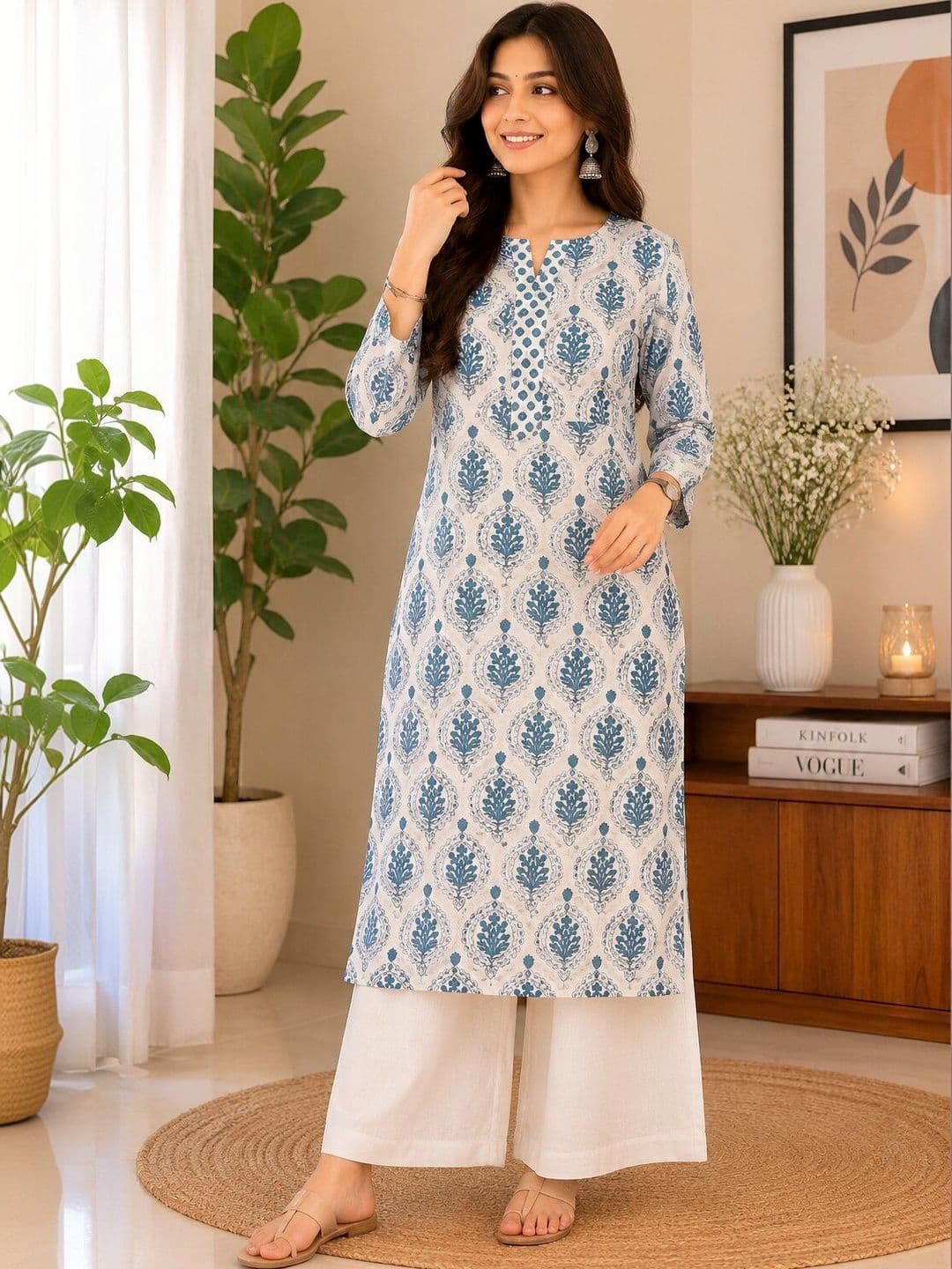 Ethnic Lady Ethnic Motifs Printed V-Neck Kurti - view 1