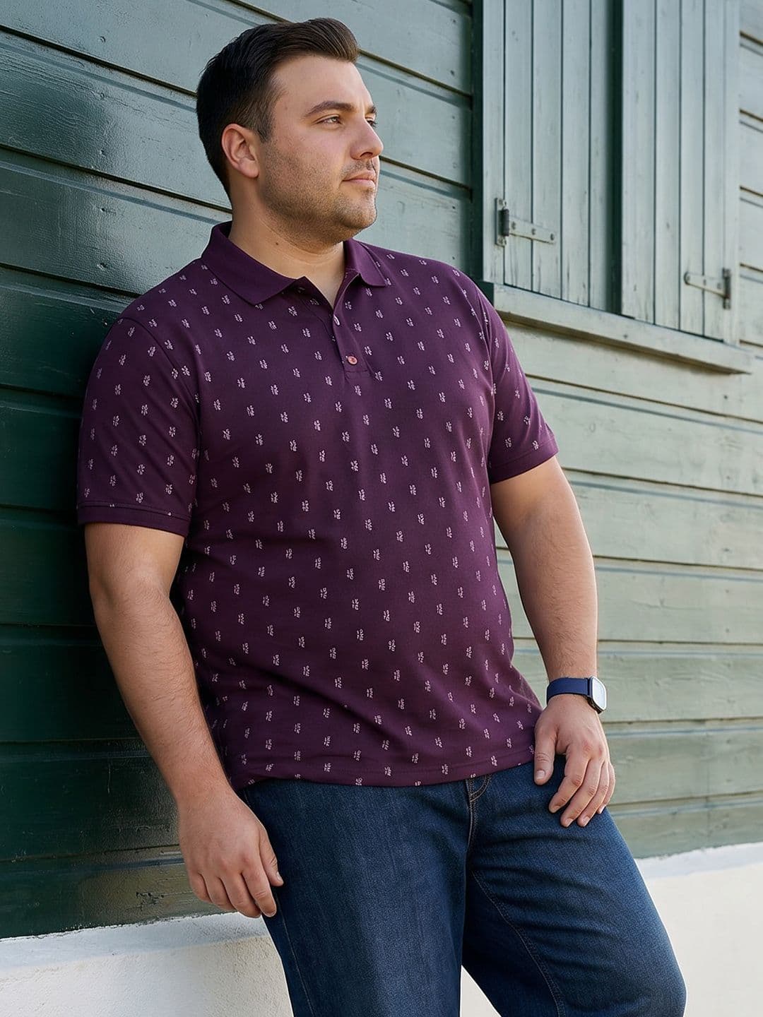 Sztori Plus Size Printed Polo Collar Pure Cotton T-shirt - view 1