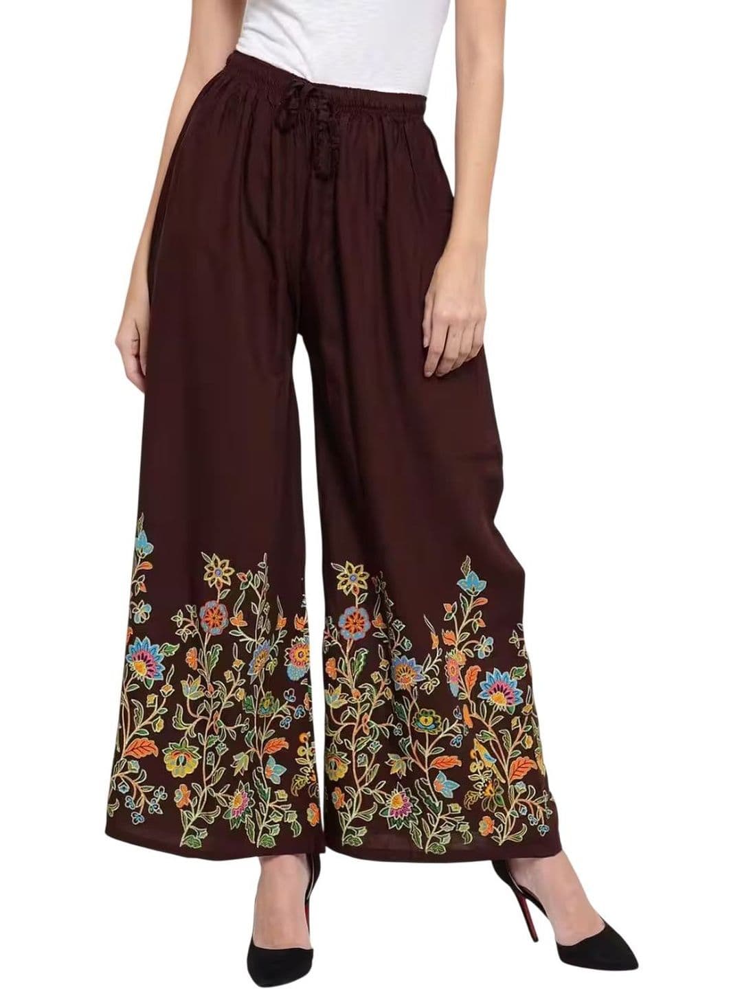OMAYA Women Floral Printed Knitted Ethnic Palazzos - view 1
