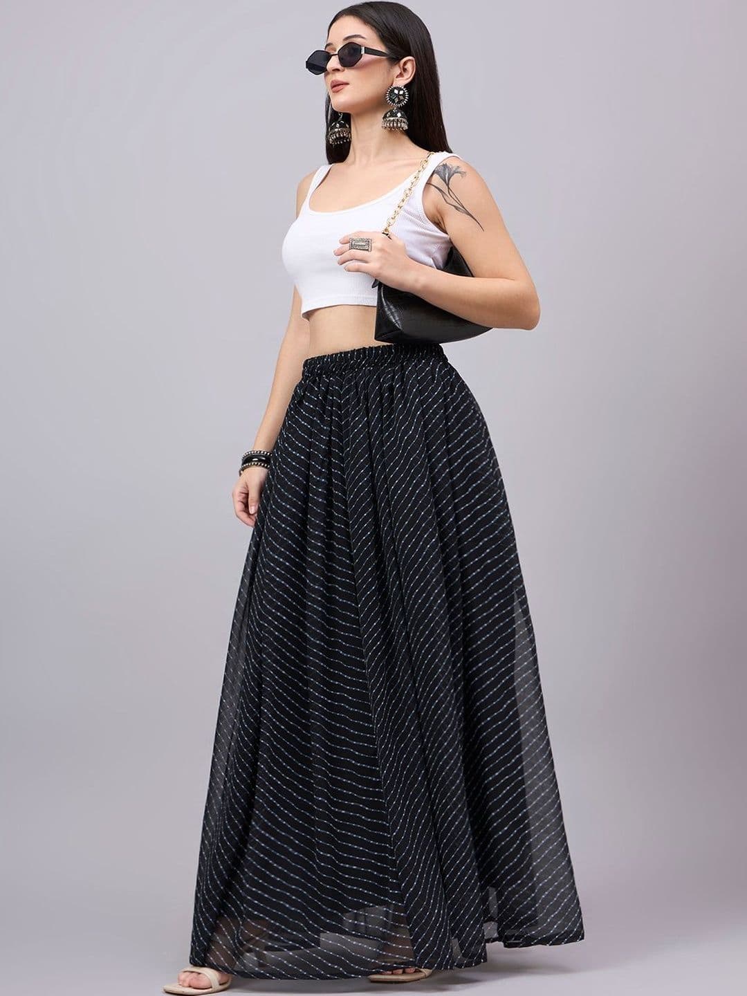 JDS LIFESTYLE Women Georgette Abstract Maxi Flared Skirt - view 1