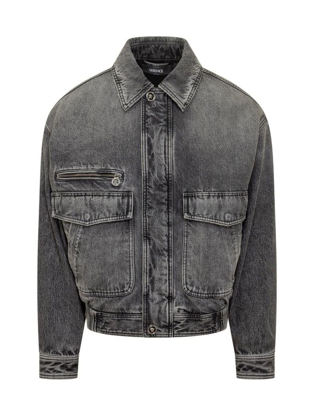Versace Black Solid Shirt Collar Jacket - view 1