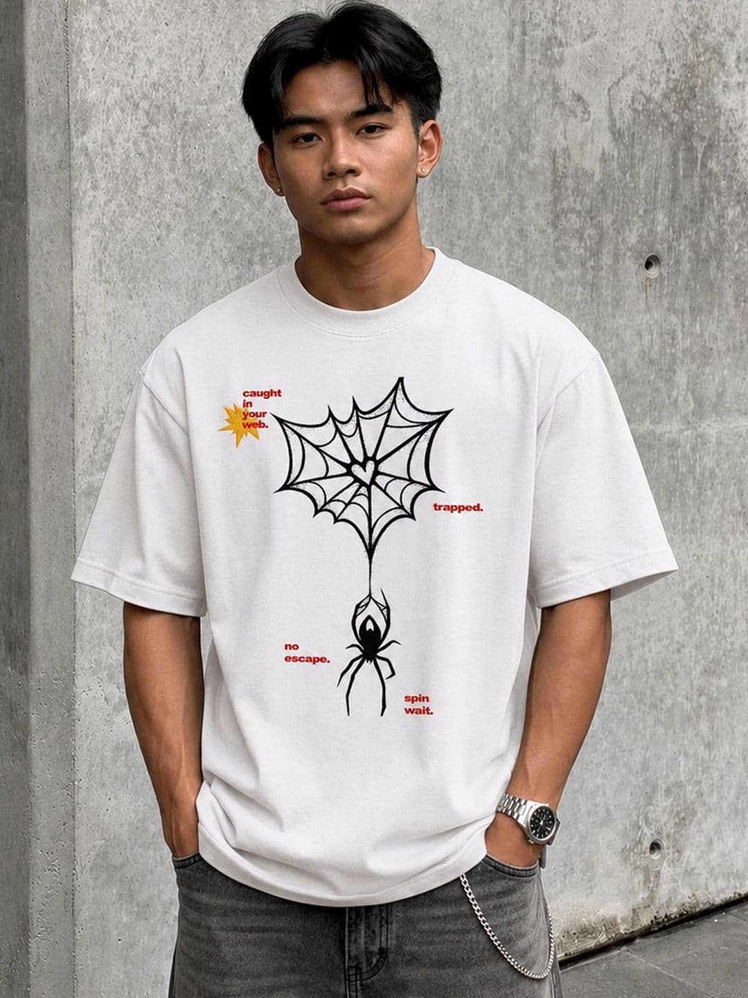 SELEKT Men Trapped Spider Web Oversized T-Shirt - view 1
