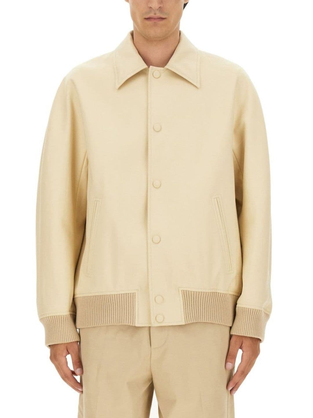 Lanvin Beige Solid Shirt Collar Jacket - view 1