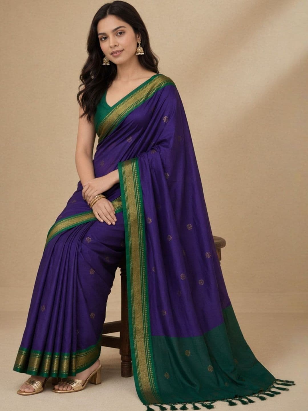 Anouk Rustic Zari Pure Cotton Kanjeevaram Saree - view 1