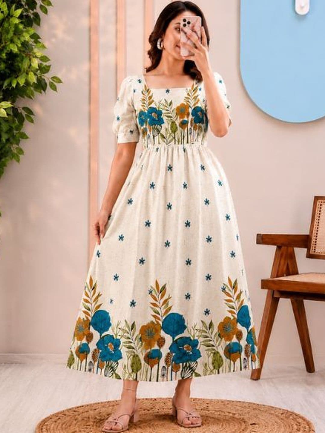 HOOk i Floral Print Puff Sleeve A-Line Maxi Dress - view 1