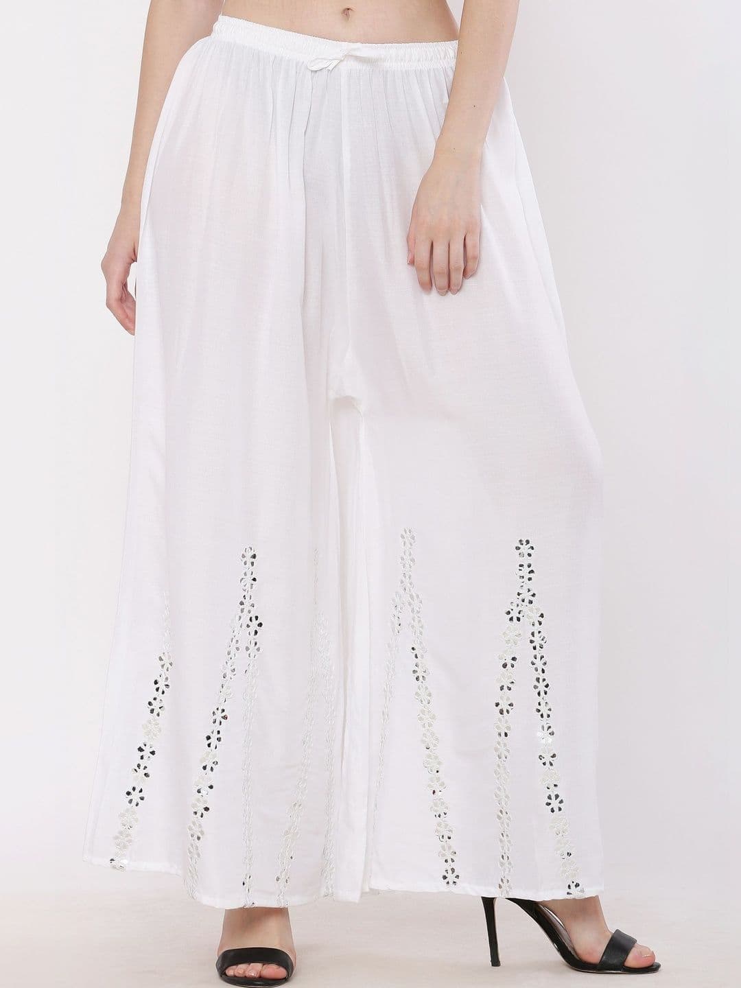 OMAYA Women Embroidered Knitted Ethnic Palazzos - view 1
