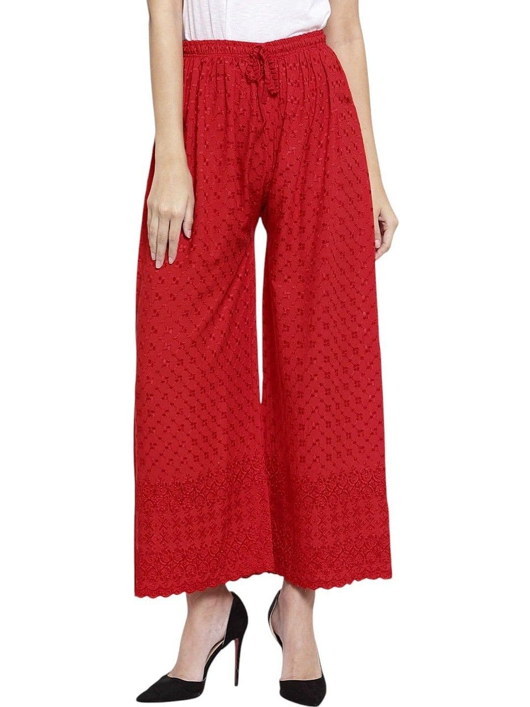 OMAYA Women Embroidered Knitted Ethnic Palazzos - view 1