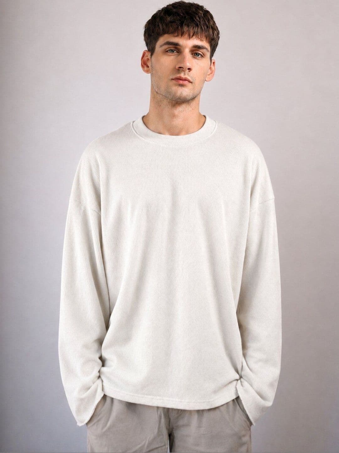 MOHICANS Drop-Shoulder Sleeves Waffle Textured Oversized T-shirt - view 1