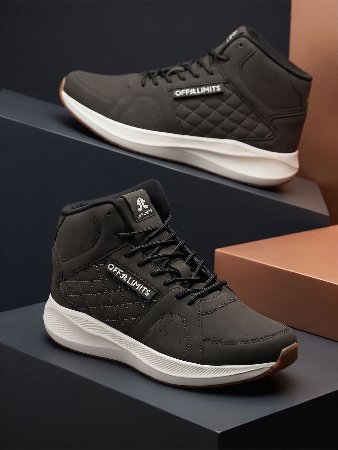 OFF LIMITS Men Textured Mid Top Lightweight Contrast Sole Sports Shoes - view 1