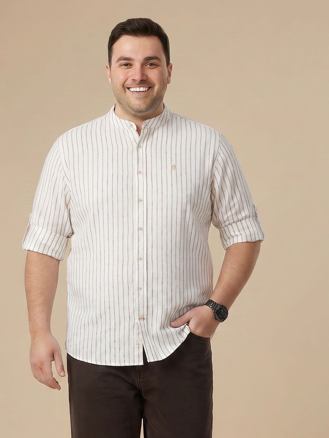 Thomas Scott Plus Size Vertical Striped Casual Shirt - view 1