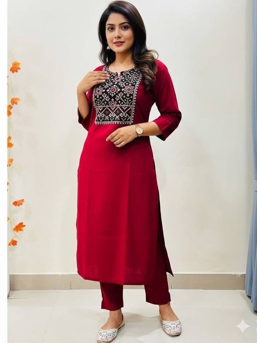 Sangria Women Ethnic Motifs Yoke Design Regular Pure Cotton Kurta with Trousers - view 1