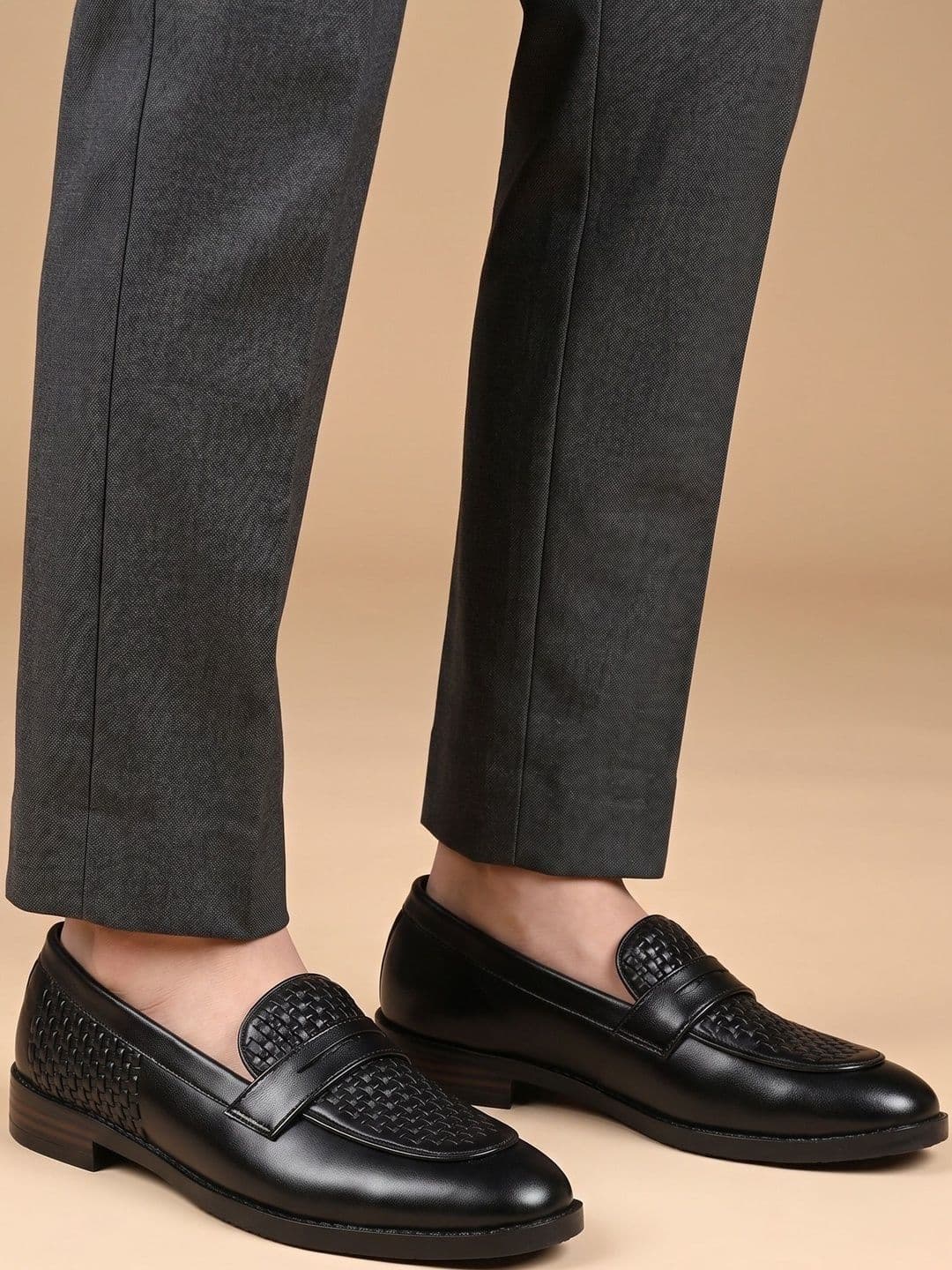 House of Pataudi Men Textured Lightweight Slip-On Loafers Formal Shoes - view 1